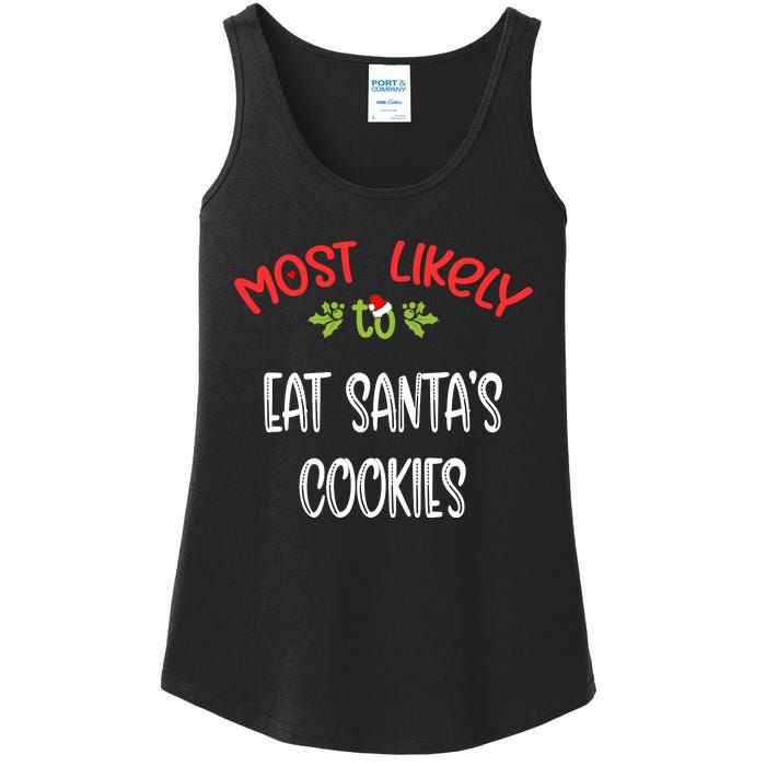 Most Likely To Christmas Eat Santa’s Cookies Family Group Ladies Essential Tank