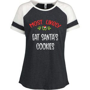 Most Likely To Christmas Eat Santa’s Cookies Family Group Enza Ladies Jersey Colorblock Tee