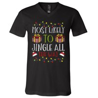 Most Likely To Jingle All The Way Christmas Bell Ring V-Neck T-Shirt