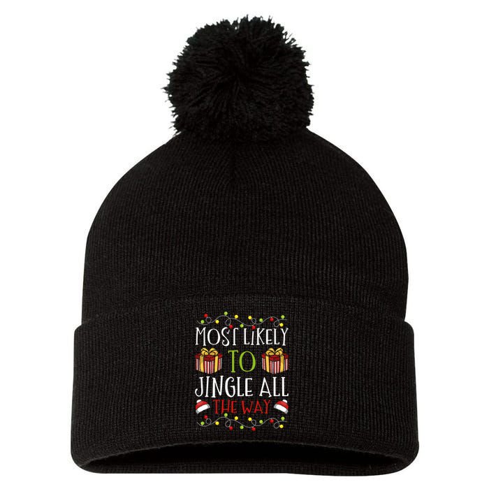 Most Likely To Jingle All The Way Christmas Bell Ring Pom Pom 12in Knit Beanie