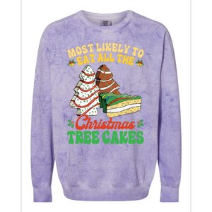 Most Likely To Eat All The Christmas Tree Cakes Debbie Becky Colorblast Crewneck Sweatshirt