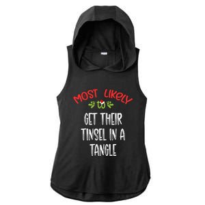 Most Likely To Christmas Get Their Tinsel In A Tangle Family Group Ladies PosiCharge Tri-Blend Wicking Draft Hoodie Tank