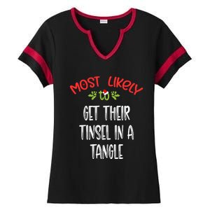 Most Likely To Christmas Get Their Tinsel In A Tangle Family Group Ladies Halftime Notch Neck Tee