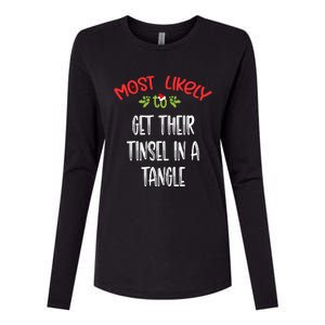 Most Likely To Christmas Get Their Tinsel In A Tangle Family Group Womens Cotton Relaxed Long Sleeve T-Shirt