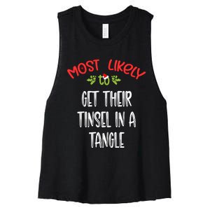 Most Likely To Christmas Get Their Tinsel In A Tangle Family Group Women's Racerback Cropped Tank