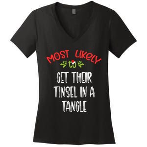 Most Likely To Christmas Get Their Tinsel In A Tangle Family Group Women's V-Neck T-Shirt