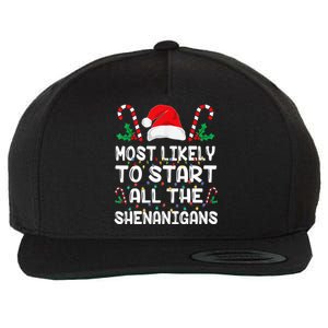 Most Likely To Start All The Shenanigans Christmas Family Wool Snapback Cap