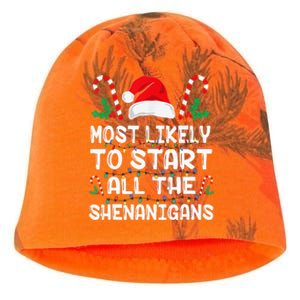 Most Likely To Start All The Shenanigans Christmas Family Kati - Camo Knit Beanie