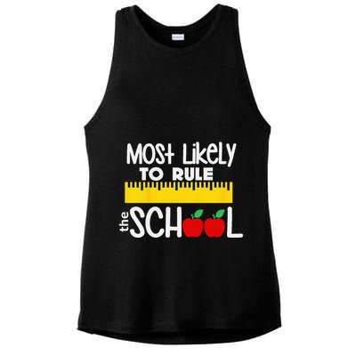 MOST LIKELY TO RULE THE SCHOOL RULER & APPLE Ladies PosiCharge Tri-Blend Wicking Tank