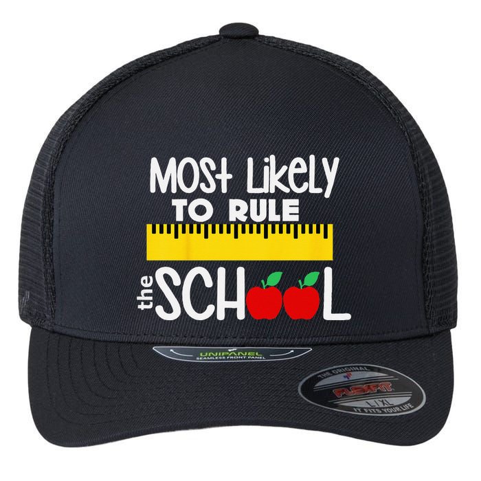 MOST LIKELY TO RULE THE SCHOOL RULER & APPLE Flexfit Unipanel Trucker Cap