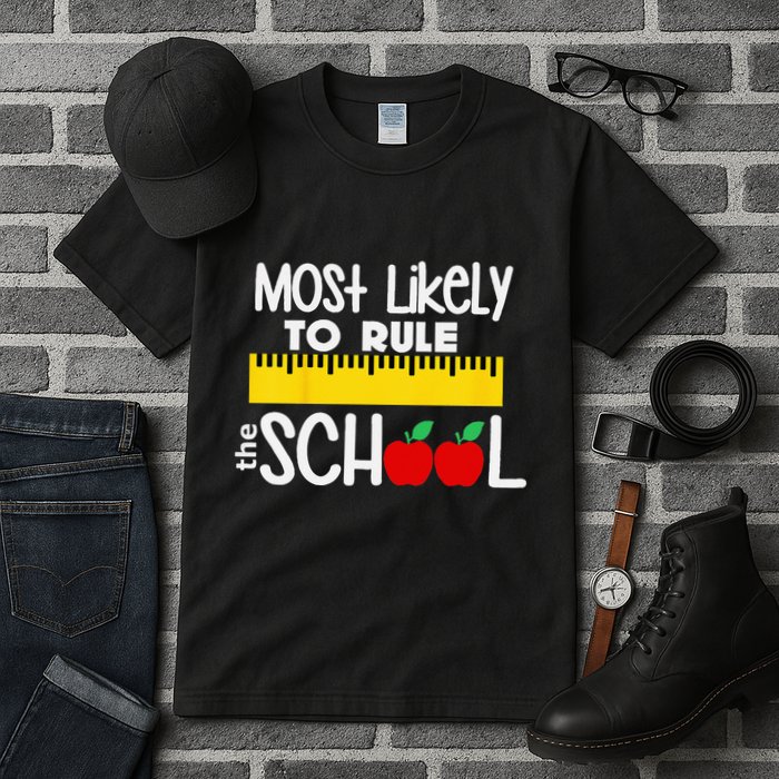 MOST LIKELY TO RULE THE SCHOOL RULER & APPLE Tall T-Shirt