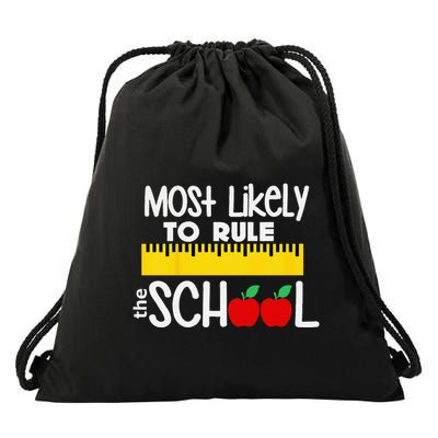 MOST LIKELY TO RULE THE SCHOOL RULER & APPLE Drawstring Bag