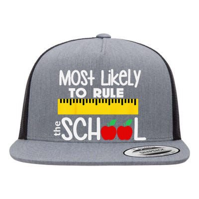 MOST LIKELY TO RULE THE SCHOOL RULER & APPLE Flat Bill Trucker Hat