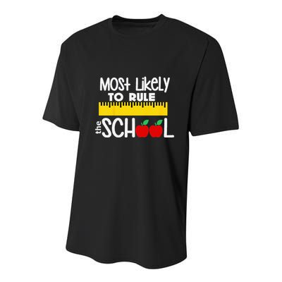 MOST LIKELY TO RULE THE SCHOOL RULER & APPLE Youth Performance Sprint T-Shirt