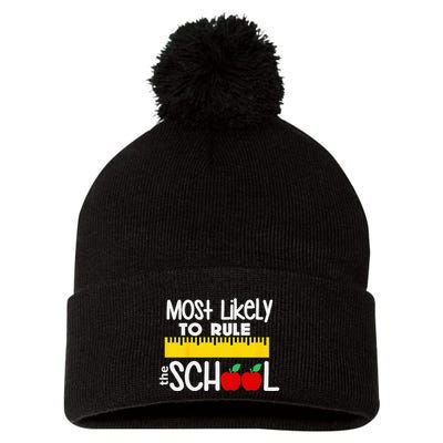 MOST LIKELY TO RULE THE SCHOOL RULER & APPLE Pom Pom 12in Knit Beanie