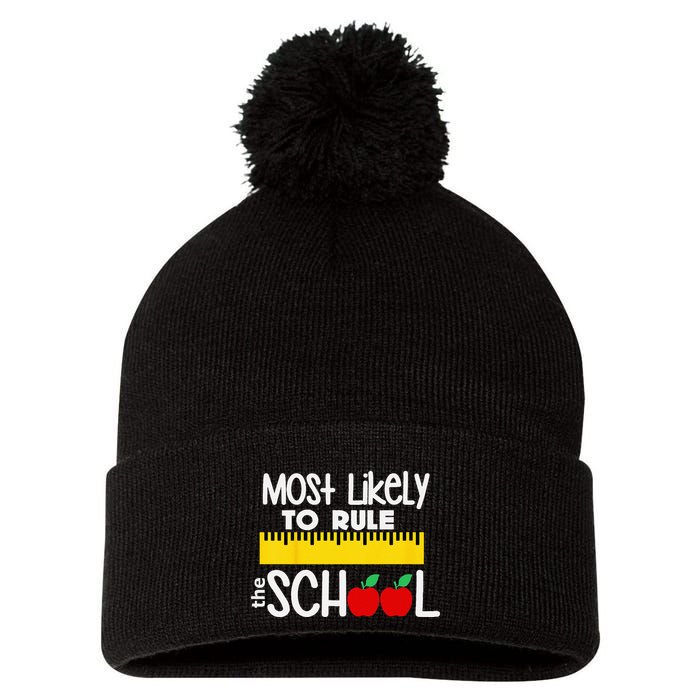 MOST LIKELY TO RULE THE SCHOOL RULER & APPLE Pom Pom 12in Knit Beanie