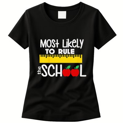 MOST LIKELY TO RULE THE SCHOOL RULER & APPLE Womens T-Shirt