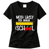 MOST LIKELY TO RULE THE SCHOOL RULER & APPLE Womens T-Shirt