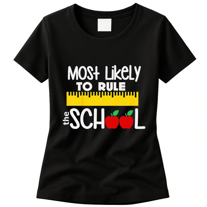 MOST LIKELY TO RULE THE SCHOOL RULER & APPLE Womens T-Shirt
