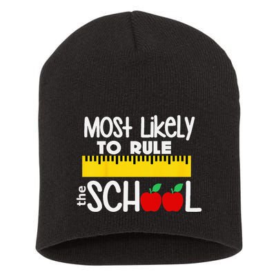 MOST LIKELY TO RULE THE SCHOOL RULER & APPLE Short Acrylic Beanie