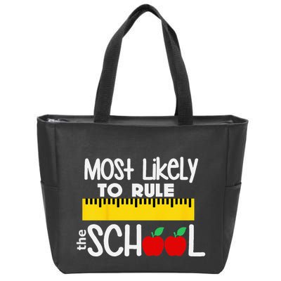 MOST LIKELY TO RULE THE SCHOOL RULER & APPLE Zip Tote Bag