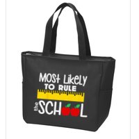 MOST LIKELY TO RULE THE SCHOOL RULER & APPLE Zip Tote Bag