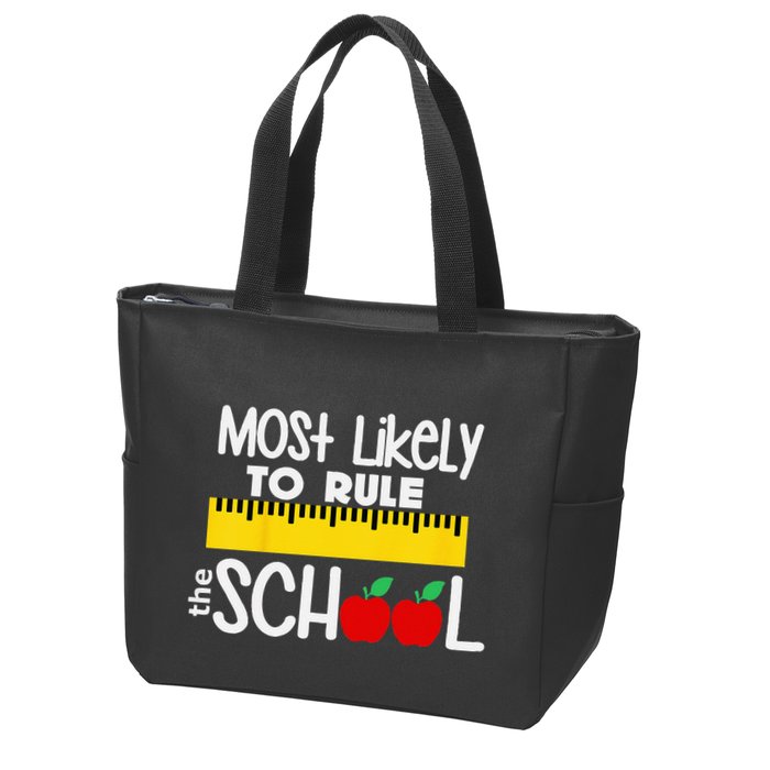 MOST LIKELY TO RULE THE SCHOOL RULER & APPLE Zip Tote Bag
