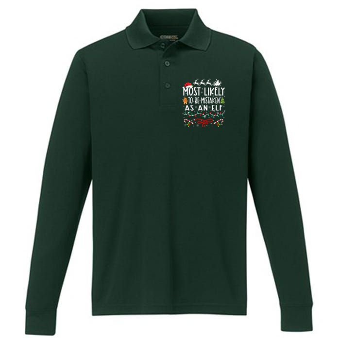 Most Likely To Be Mistaken As An Elf Family Christmas  Performance Long Sleeve Polo