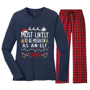 Most Likely To Be Mistaken As An Elf Family Christmas  Women's Long Sleeve Flannel Pajama Set 