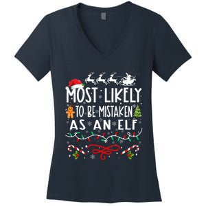 Most Likely To Be Mistaken As An Elf Family Christmas  Women's V-Neck T-Shirt