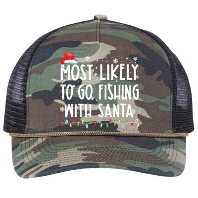 Most Likely To Go Fishing With Santa Fishing Lover Christmas Retro Rope Trucker Hat Cap