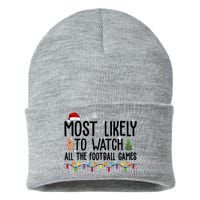 Most Likely To Watch All The Football Games Christmas Sustainable Knit Beanie