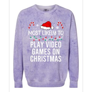 Most Likely To Play Video Games On Christmas Matching Gift Colorblast Crewneck Sweatshirt