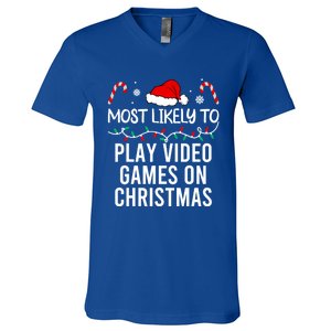 Most Likely To Play Video Games On Christmas Matching Gift V-Neck T-Shirt