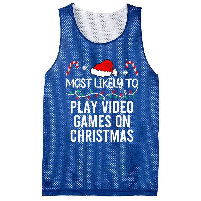 Most Likely To Play Video Games On Christmas Matching Gift Mesh Reversible Basketball Jersey Tank