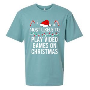 Most Likely To Play Video Games On Christmas Matching Gift Sueded Cloud Jersey T-Shirt