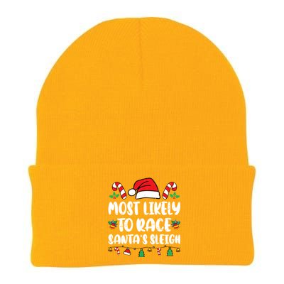 Most Likely To Race SantaS Sleigh Christmas Family Pajamas Knit Cap Winter Beanie