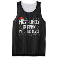 Most Likely To Drink With The Elves Elf Family Christmas Mesh Reversible Basketball Jersey Tank