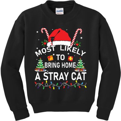 Most Likely To Bring Home A Stray Cat Christmas Matching Kids Sweatshirt