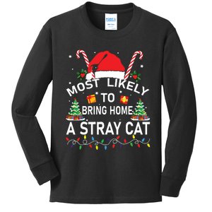 Most Likely To Bring Home A Stray Cat Christmas Matching Kids Long Sleeve Shirt