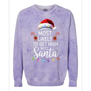 Most Likely To Get High With Santa Christmas Funny Colorblast Crewneck Sweatshirt