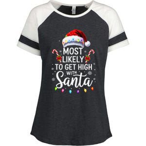 Most Likely To Get High With Santa Christmas Funny Enza Ladies Jersey Colorblock Tee