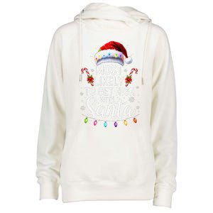 Most Likely To Get High With Santa Christmas Funny Womens Funnel Neck Pullover Hood