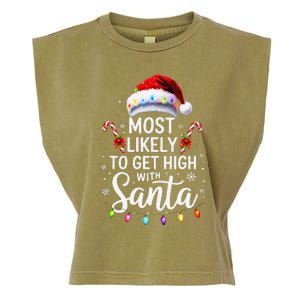 Most Likely To Get High With Santa Christmas Funny Garment-Dyed Women's Muscle Tee