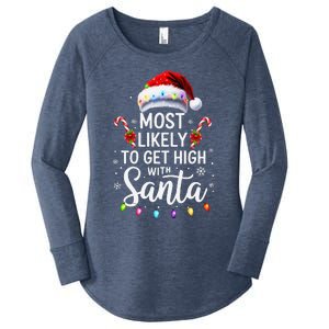 Most Likely To Get High With Santa Christmas Funny Women's Perfect Tri Tunic Long Sleeve Shirt