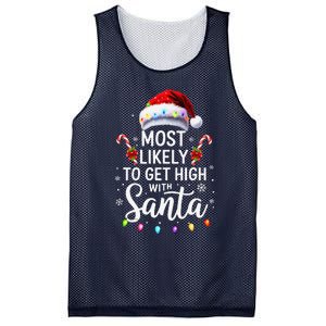 Most Likely To Get High With Santa Christmas Funny Mesh Reversible Basketball Jersey Tank