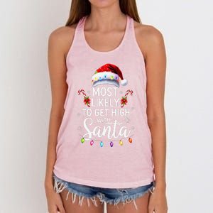 Most Likely To Get High With Santa Christmas Funny Women's Knotted Racerback Tank