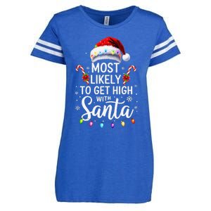 Most Likely To Get High With Santa Christmas Funny Enza Ladies Jersey Football T-Shirt