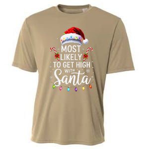 Most Likely To Get High With Santa Christmas Funny Cooling Performance Crew T-Shirt