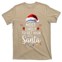 Most Likely To Get High With Santa Christmas Funny T-Shirt